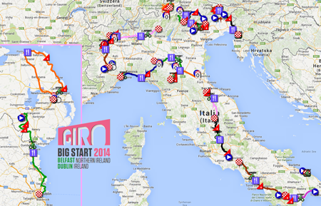 The map with the race route of the Tour of Italy 2014