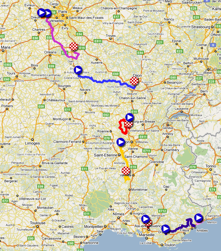 The map of the Paris-Nice 2011 race route in Google Earth