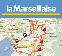 Le parcours du Grand Prix Cycliste la Marseillaise 2011 sur Google Maps/Google Earth et la liste des partants avec numros de dossard