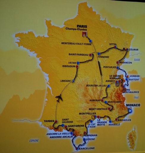 De kaart van het parcours van de Tour de France 2009