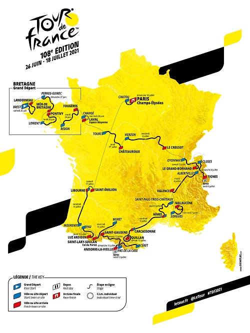 The map with the Tour de France 2021 race route