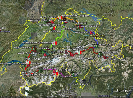 The Tour of Switzerland 2010 route in Google Earth
