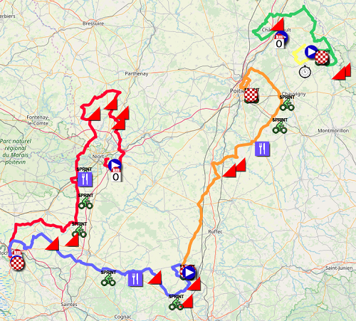 Le parcours du Tour Poitou-Charentes en Nouvelle-Aquitaine 2019 dans Google Earth