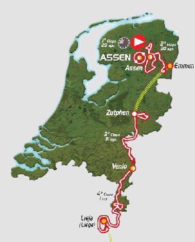 De kaart van het eerste deel van de Vuelta a Espa&ntildea 2009