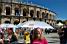 The Village Départ in Nîmes in front of the Arènes - with Liz who writes a book about the Tour de France (3908x)