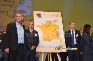 Pascal Terrasse, Gilles Novat & Olivier Dussopt with the map of the Tour de France 2012 (802x)