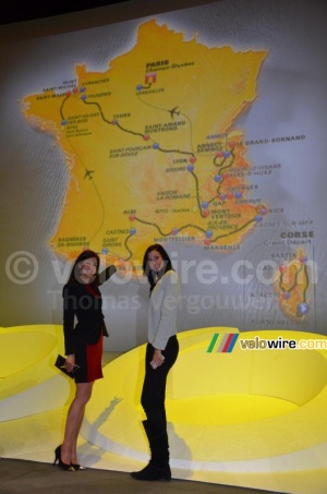Elsa & Magalie in front of the Tour de France 2013 map (628x)