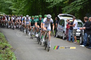 Tom Stamsnijder (Argos-Shimano) leading the peloton in the forest of Nédonchel (261x)