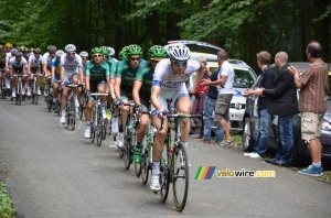 Tom Stamsnijder (Argos-Shimano) leading the peloton in the forest of Nédonchel (2) (225x)