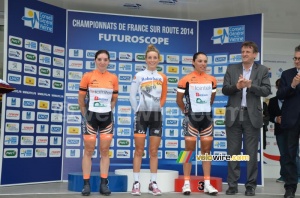 The podium of the women's race: Lesueur, Ferrand Prevot & Riberot (169x)