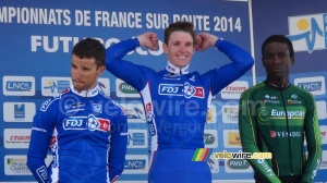 The podium: Nacer Bouhanni, Arnaud Demare & Kevin Reza (319x)
