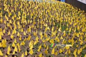 Un champ de drapeaux jaunes a Saint-Etienne (449x)