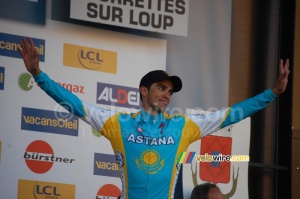 Alberto Contador (Astana) on the podium in Tourrettes-sur-Loup (1) (277x)