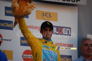 Alberto Contador (Astana) on the podium in Tourrettes-sur-Loup (3) (344x)
