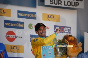 Alberto Contador (Astana) on the podium in Tourrettes-sur-Loup (5) (309x)